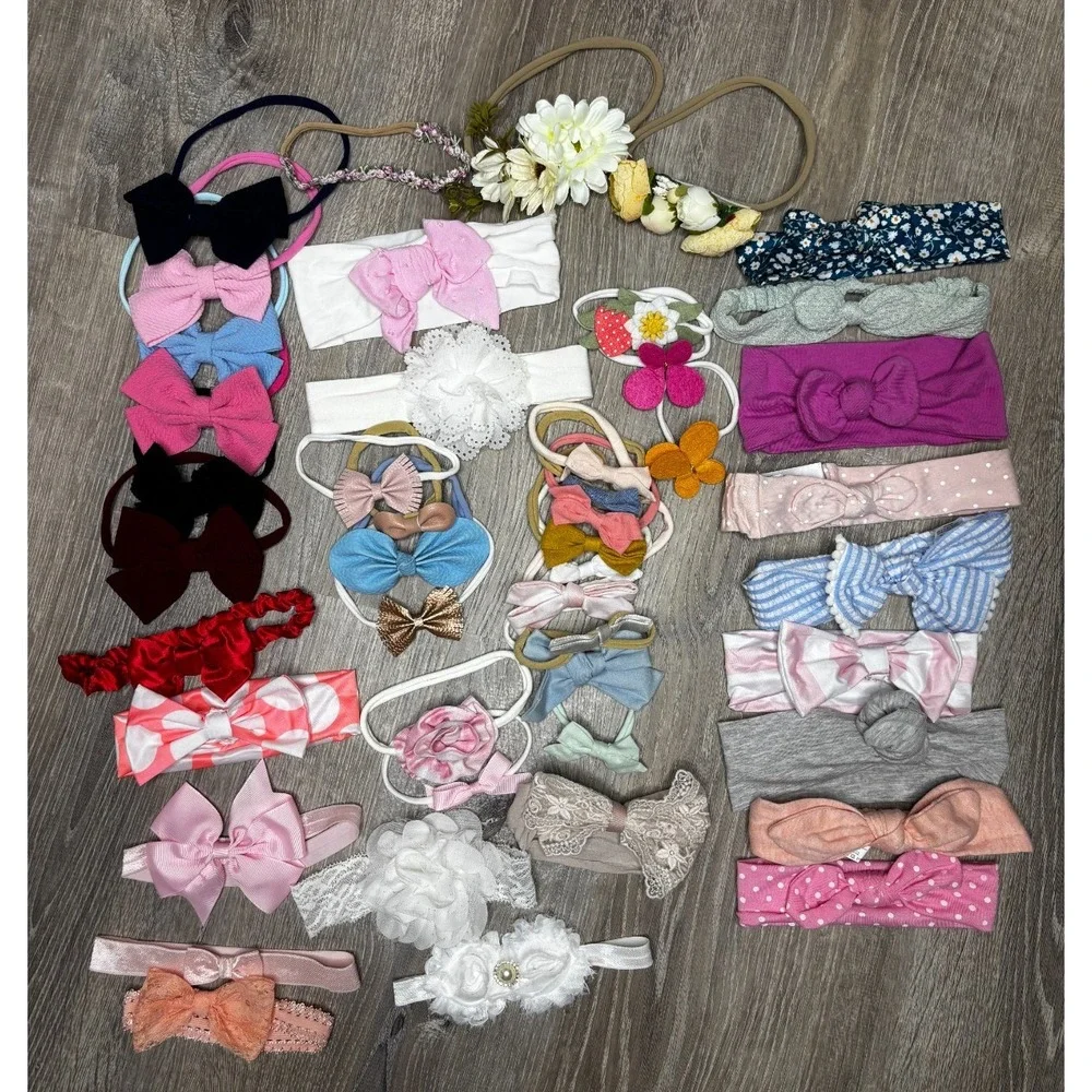 Large Lot of 46 Infant Toddler Girl's‎ Headbands Bows Stretchy Multicolor